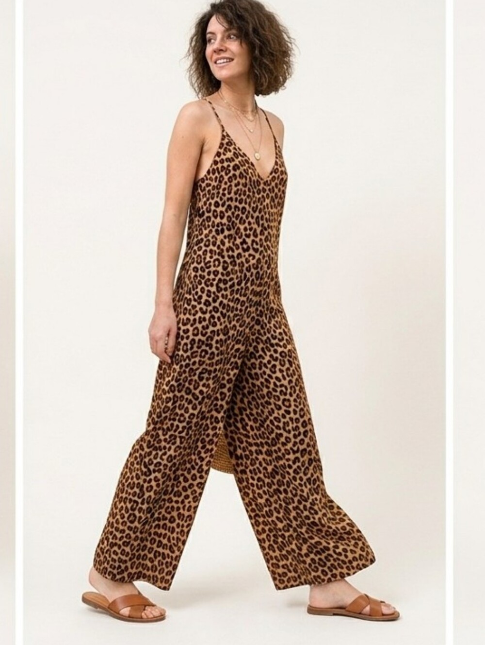 Balzac Paris Leopard Print Spaghetti Strap Wide Leg Jumpsuit FR 34 EUC Summer